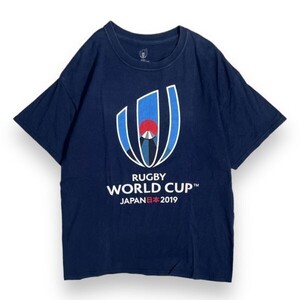 公式 RUGBY WORLD CUP 2019 ラグビー ワールドカップ 半袖 プリント Tシャツ S/S コットン トップス カットソー 記念 グッズ L ネイビー 紺