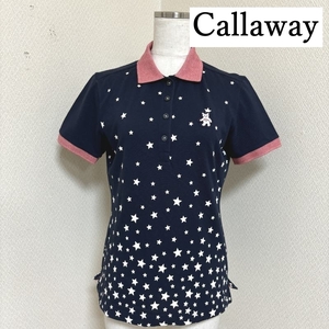 キャロウェイ Callaway レディース ポロシャツ 鹿の子 半袖 星柄 ネイビー L