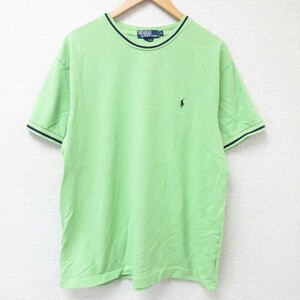 XL/古着 ラルフローレン Ralph Lauren 半袖 ブランド Tシャツ メンズ 90s ワンポイントロゴ 鹿の子 コットン クルーネック 薄緑 グリーン 2