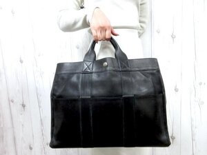 美品 ERMES エルメス フールトゥMM オールレザー トートバッグ ハンドバッグ バッグ レザー 黒 A4可 メンズ 79686Y