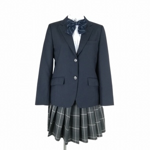 1円 ブレザー ミニスカート リボン 上下4点セット 165A カンコー 冬物 女子 学生服 神奈川三崎中学 紺 制服 中古 ランクB EY3224