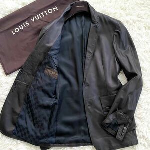 極美品 ルイヴィトン【裏地総ダミエ柄】LOUIS VUITTON ラムレザージャケット テーラード Lサイズ相当 48 本革 羊革 2011年ランウェイモデル