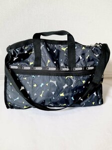 【送料込】LeSportsac　レスポートサック　ボストン　バッグ　チャコールグレー(グリーンよりの)×オフホワイト×蛍光イエロー他 6444946