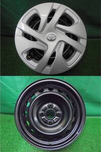 d65◆トヨタ 純正 鉄ホイール ホイールキャップ付◆刻印S4 アクア 15×6J 約+45 4H PCD100 中古スチール１本