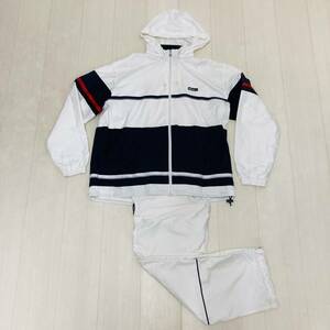 a03799 ellesse エレッセ セットアップ ジャージ ナイロン フルジップ フード 裾ジップ 古着 LM ウエストゴム 白 スポーティチックスタイル