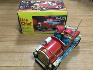 ★Fire Chief ME699 消防車 クラシックカー 昭和 レトロ 電池駆動 ミニカー　当時物 ブリキ 玩具 [DE]