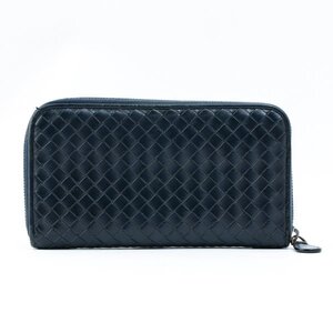 BOTTEGA VENETA ボッテガヴェネタ 275064 イントレチャート ラウンドファスナー 長財布 レザー ネイビー #35261YR