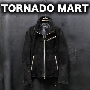 TORNADO MART 17AW フォイルプリント ゴートスエードライダース レース編み Mサイズ やぎ革 ハイネック スタンドカラー バックレース