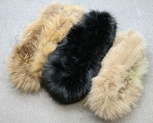 美品 リアルファー 毛皮 襟巻 ブラック ベージュ系 サガファーズ SAGA FURS など