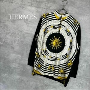 『HERMES』エルメス (L) 総柄ニット切替ポロシャツ