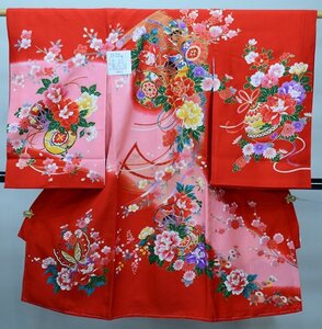 お宮参り 産着 のしめ 女児 女の子 正絹 羽二重 金刺繍 鼓 赤地 祝着 一つ身 掛け着 熨斗目 新品 (株) 安田屋 NO39700