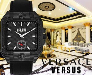 新品 ヴェルサーチVERSACE ヴェルサス 角型スクエア ブラック VERSUSヴェルサーチェ 本物 50m防水 腕時計 イタリアンブランド 激レア