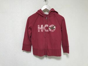 本物ホリスターHOLLISTERプリントワッペン長袖ジップアップスウェットパーカーアメカジレディースL赤レッド