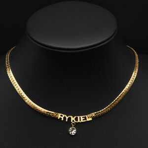 Y882 1円 SONIA RYKIEL ソニアリキエル ロゴ ダイヤモンド風 スネークチェーン デザイン ゴールド ネックレス