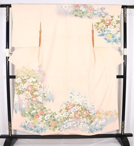 訪問着 袷 正絹 ピンク 牡丹 水仙 紫陽花 菊 桜 撫子 Mサイズ ki27682 美品 着物 レディース シルク 20代 30代 40代 送料無料