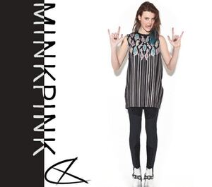 ★新品★[MINK PINK/ミンクピンク] INSTINCT TUNIC チュニック ワンピース ノースリーブ タンク 柄 ボーダー クルーネック 厚手 (size XS)