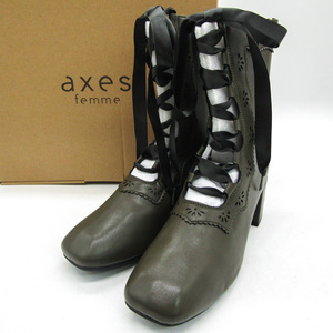 アクシーズファム レースアップギリーブーツ TL623X105 未使用 スクエアトゥ シューズ 靴 レディース Mサイズ カーキ axes femme