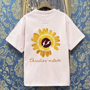 定価2万★christian milada・ミラノ発・半袖Tシャツ★人気 薄手 ゆったり 快適 スウェット デイジー柄 可愛い 定番 男女兼用 夏 L/48