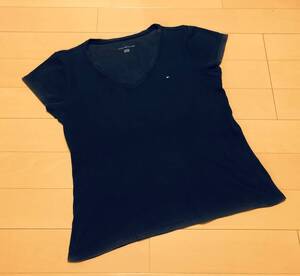 ●○ TOMMY HILFIGER トミー ヒルフィガー フラッグロゴ Vネック Tシャツ XL/TG/XG ネイビー ○●