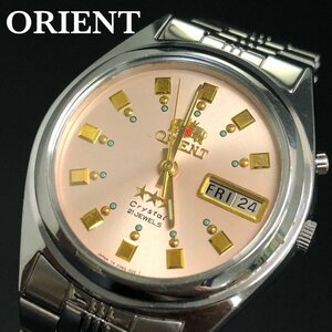 稼働 良品 ORIENT オリエント スリースター 腕時計 動作確認済 AT SS 21石 文字盤ピンク EM-4J-CO CA 正規品 本物保証 最落無