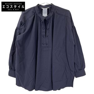 Max Mara マックスマーラ ネイビー ネックボタンデザイン プルオーバーシャツ ブラック 38 トップス コットン レディース 中古