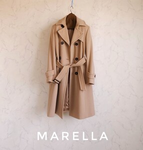 超高級 美品 Maxmara 憧れのイタリア製一級品ベルテッドコート MARELLA 大人気ベージュ系カラー マレーラ マックスマーラ 最高級生地