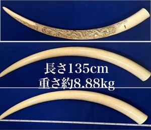 象牙風 置物 一本牙 長約135cm 重さ約8.88kg 白材芯料 天然素材 彫刻