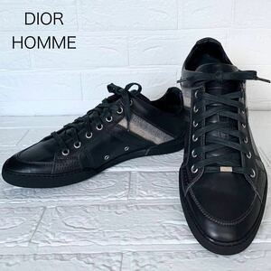 ☆未使用DIOR HOMME ディオール オム ジャーマントレーナー スニーカー スムースカーフレザー ラインデザイン ブラック メンズ 41 1/2