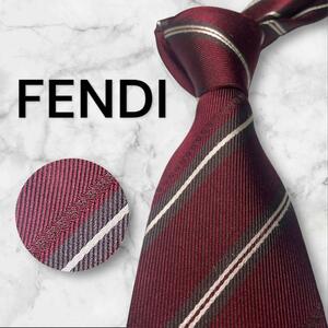 770.FENDI ネクタイ ズッカ柄 ストライプ柄 シルク イタリア　ブラウン