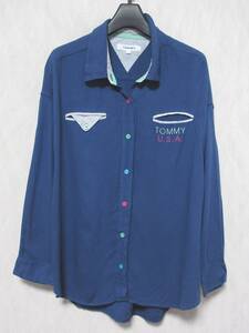 TOMMY トミー シャツ 長袖 ロゴ レーヨン コットン 春夏秋 レディース S 青系　 irmri yg4500