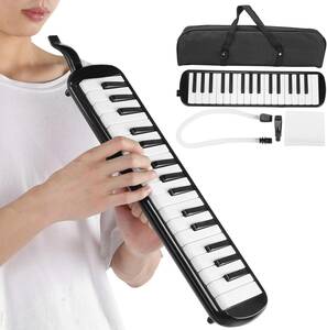 黒 鍵盤ハーモニカ楽器 持ち運びやすい メロディピアノ 32鍵 鍵盤ハーモニカ 安全で無害 小学生 幼稚園(黒)