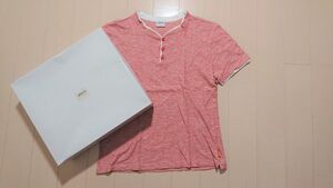 【美品】アルマーニコレッツオーニ ARMANI 2枚重ね風 ヘンリーネックTシャツ SIZE:L (S～M程度)