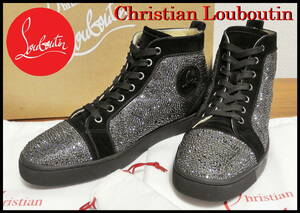 完売 Christian Louboutin ルイスストラス クリスチャンルブタン オールスワロ 42 メンズ ハイカットスニーカー ブラック 黒 ベロア