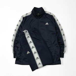 [美品 上下セット] adidas アディダス シャドーストライプ トラック スーツ セットアップ L ネイビー ジャケット パンツ ジャージ