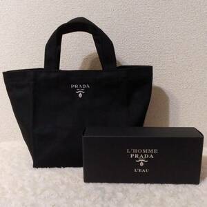 新品 プラダ PRADA トートバッグ ブラック フレグランス ノベルティ トート ランチバッグ 非売品 サブバッグ エコバッグ キャンバス地 黒色