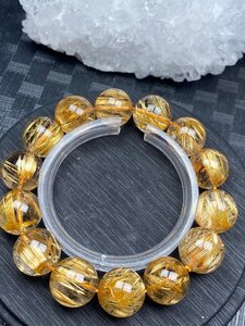 即決 0327c758 極上美品★【150A黄金タイチンルチル】★ブレス 15-15.5mm（新品）