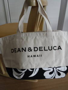 税不要特価 極美品 正規品!DEAN＆DELUCA ディーン＆デルーカ ハワイ限定 花柄 ハイビスカス柄 大きめロゴ トートバッグ♪エコバッグ①