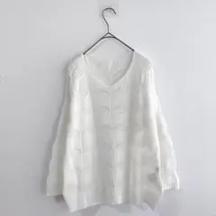 ファーストベル　透かし編みニット　セーター　日本製　綿麻レーヨン混　キレイめ　白
