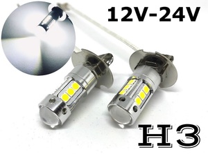 H3 フォグランプ LED クリアホワイト 6000k 450Lm 3030smd ショート設計 12V 24V 左右2個 無極性 トラック レガシィ インプレッサ サンバー