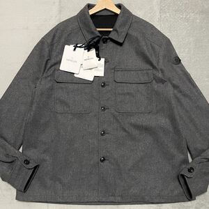 未使用タグ付!2XL★MONCLER モンクレール シャツジャケット ブルゾン カシミヤ レザー ロゴ ワッペン 現行 2024年 秋冬モデル 定価32万 XXL