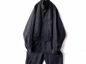 希少 80s 初期 issey miyake men イッセイミヤケメン デザインナイロンジャンプスーツ つなぎ オールインワン 黒 古着ビンテージ90s 