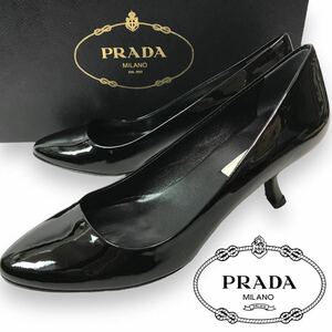 p251 新品未使用 PRADA プラダ エナメル パンプス パテントレザー ブラック ハイヒール フォーマル ビジネス パテントレザー 正規品 牛革