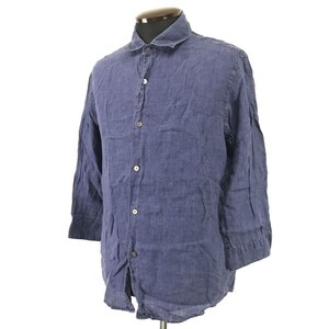 EDIFICE/エディフィス☆麻/リネン100%/長袖シャツ【46/メンズM-L程度/navy/ネイビー】リネン/Tops/Shirts◇cBH827