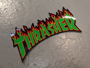 NEW THRASHER スラッシャー マガジン ステッカー スケートボード グリーン フレアー 大きいサイズ (まとめ買いOK)