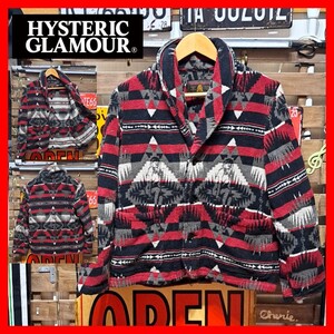 HYSTERIC GLAMOUR ヒステリックグラマー　今治タオル　ネイティブ柄　ショールカラー　カーディガン　Ｍ　レッド