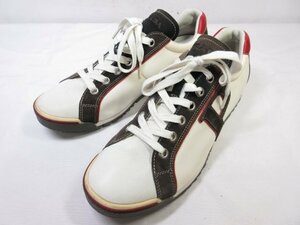 HH美品 【プラダスポーツ PRADA SPORT】 スニーカー キャンバス×コンビレザー ローカット 紳士靴 (メンズ) 9 白×濃茶×赤 ■30MZA5175■