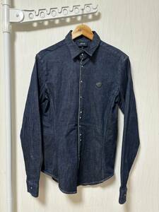 美品☆[ARMANI JEANS] ストレッチ スナップ インディゴデニムシャツ S ブルー メンズ 6Y6C39 アルマーニジーンズ