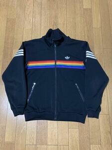 adidas デサント レインボー トラックジャケット L XL ブラック 黒 アディダス 80s 90s ビンテージ ジャージ 美品