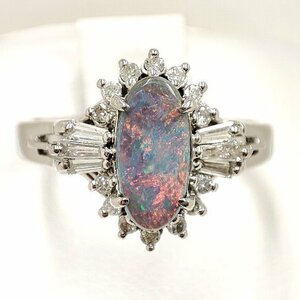 Y9022★Pt900 天然ブラックオパール 0.43ct 天然ダイヤモンド 0.26ct リング★12.5号 4.6g 仕上げ済み