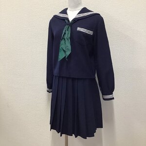 O65 (中古) 兵庫方面 校名不明 セーラー服 上下3点セット/M/W69/白3本ライン/NIKKE/紺/冬服/冬用/制服/中学校/高校/女子学生/学生服